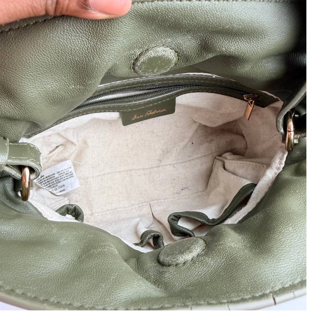 Sam Edelman Olive Green Leather Drawstring Bucket Bag Magnetic Closure Handbag - Picture 8 of 10